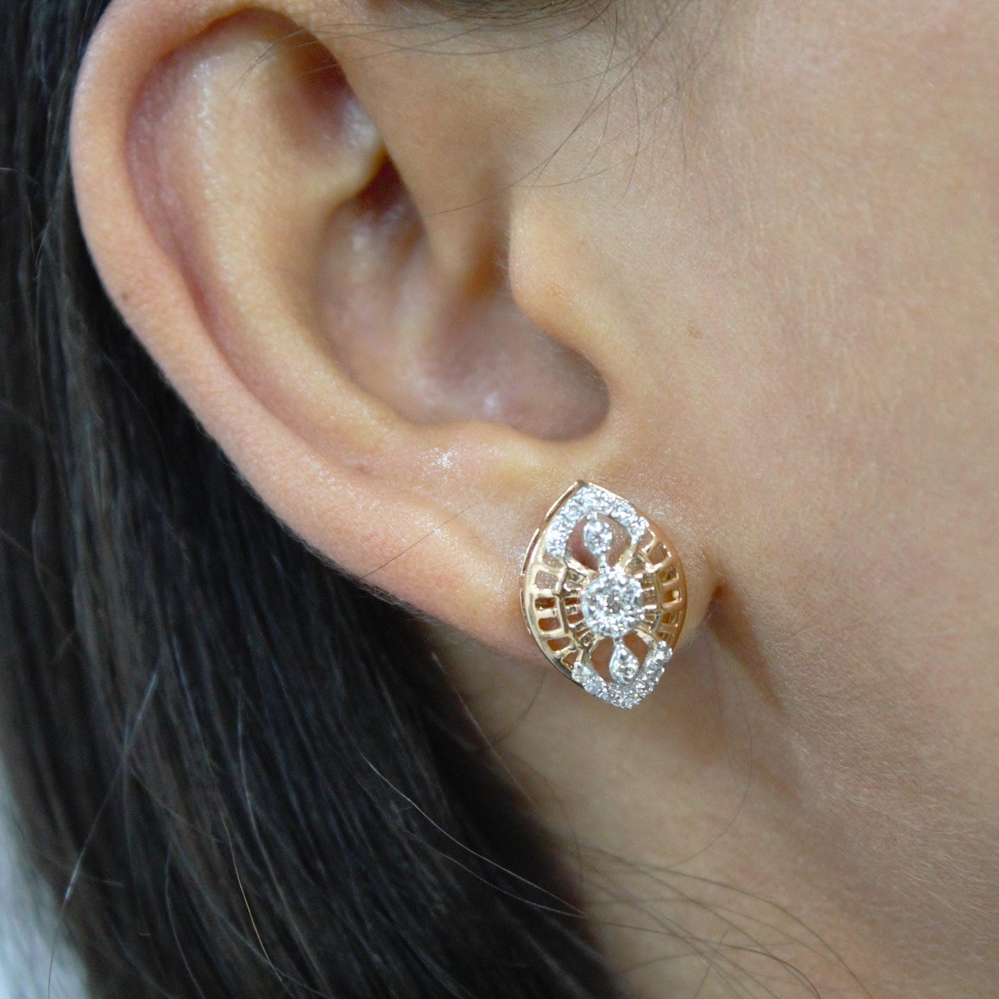 Rose Gold Pendant Earring Set, 18k Solid Gold Diamond Jewelry, Real Diamond Necklace with Stud Earrings, IGI Certified Diamond Jewelry Gift