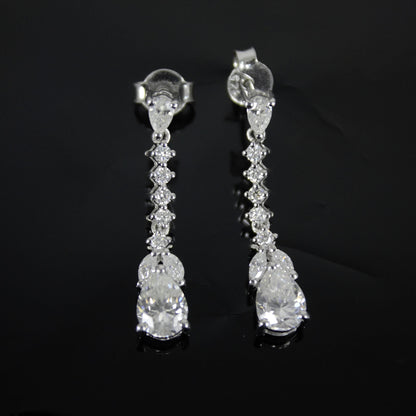 Drop and Dangle Moissanite Silver Earrings, 925 Sterling Silver Long Dangle Earrings for Women, Moissanite Jewelry, Propose Gift for Her