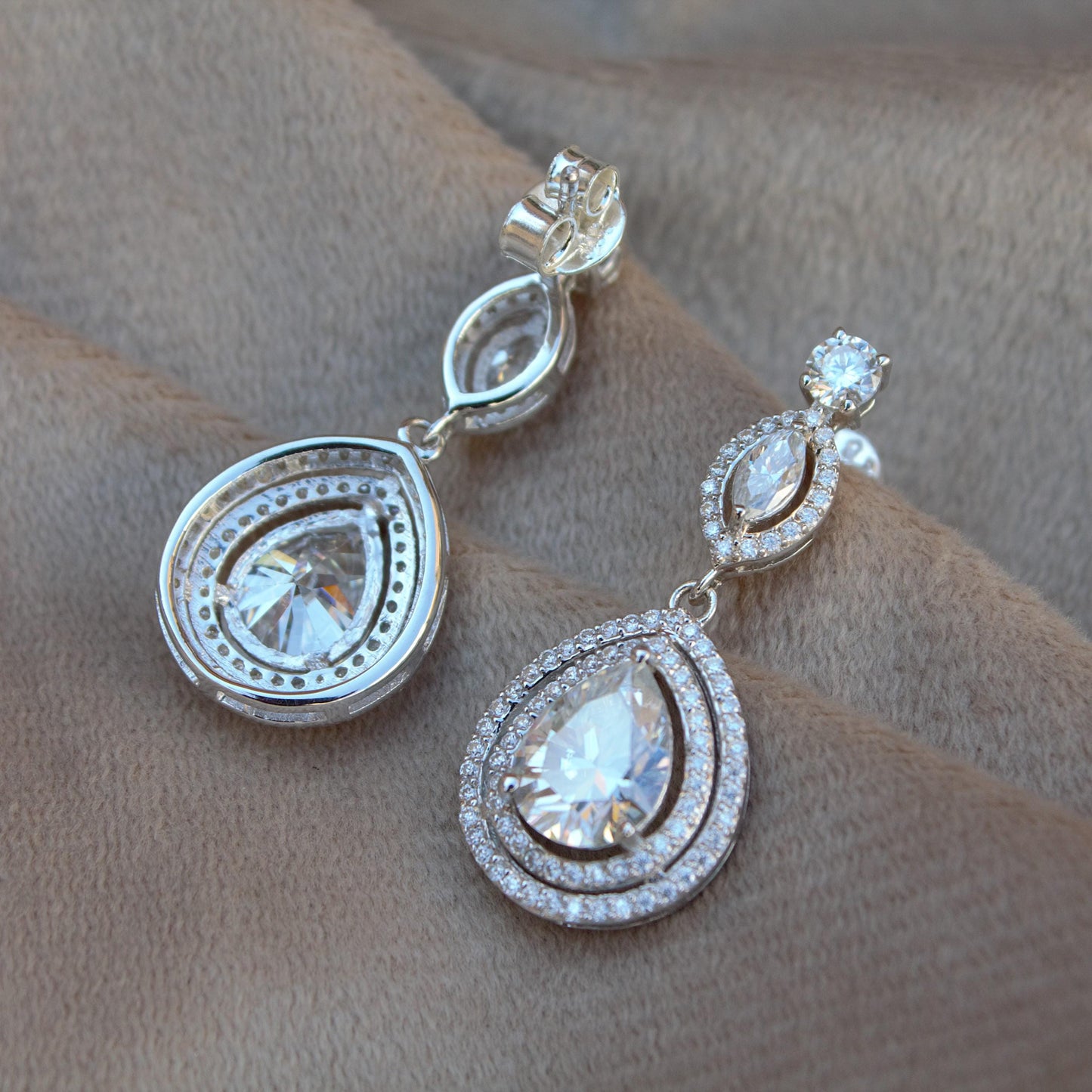 Round And Pear Dangle Earrings, Beautiful Moissanite Sterling Silver Earrings With 925 Stamped, Perfect Anniversary Gift For Wife