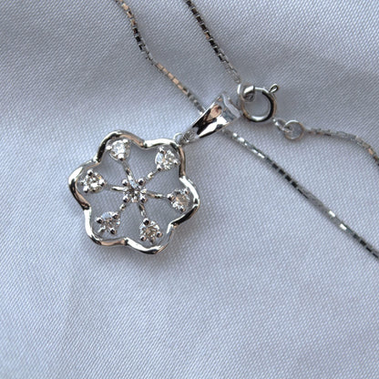 Floral Shape Solitaire Diamond Necklace Earrings Set,18k White Gold Real Diamond Jewelry Set, Chain Pendant with Stud Earrings, Gift for Her