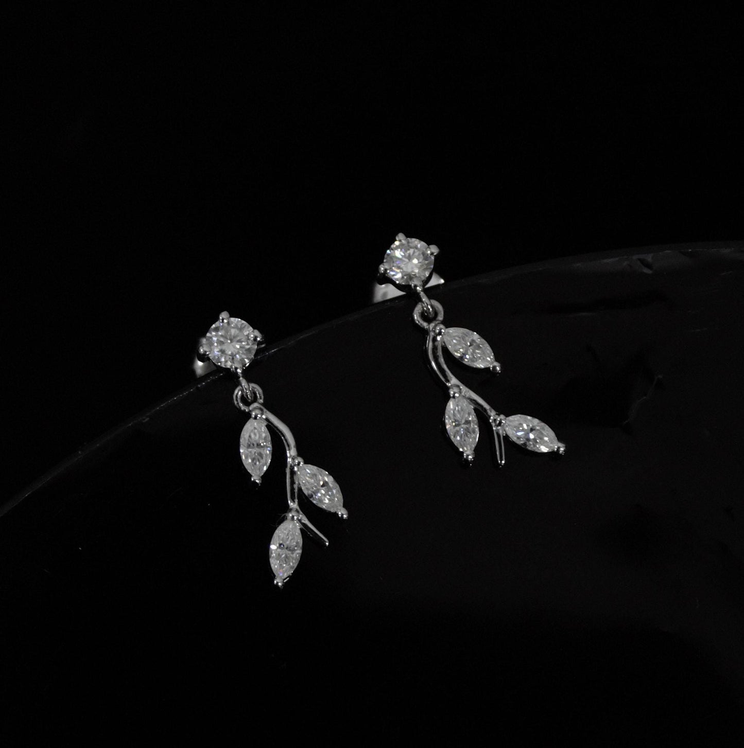 Moissanite Stud Dangle Earrings for Women, 925 Sterling Silver Earrings, Round and Marquise Stone Earrings, Colorless Moissanite Jewelry