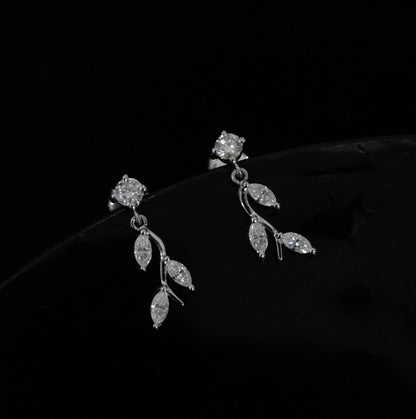 Moissanite Stud Dangle Earrings for Women, 925 Sterling Silver Earrings, Round and Marquise Stone Earrings, Colorless Moissanite Jewelry