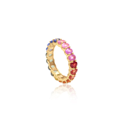 Multi Sapphire Oval Eternity Band, Natural Stone Ring, Wedding Band for Bride, Oval Sapphire Ring, Healing Ring, Real Gold Jewelry for Her
