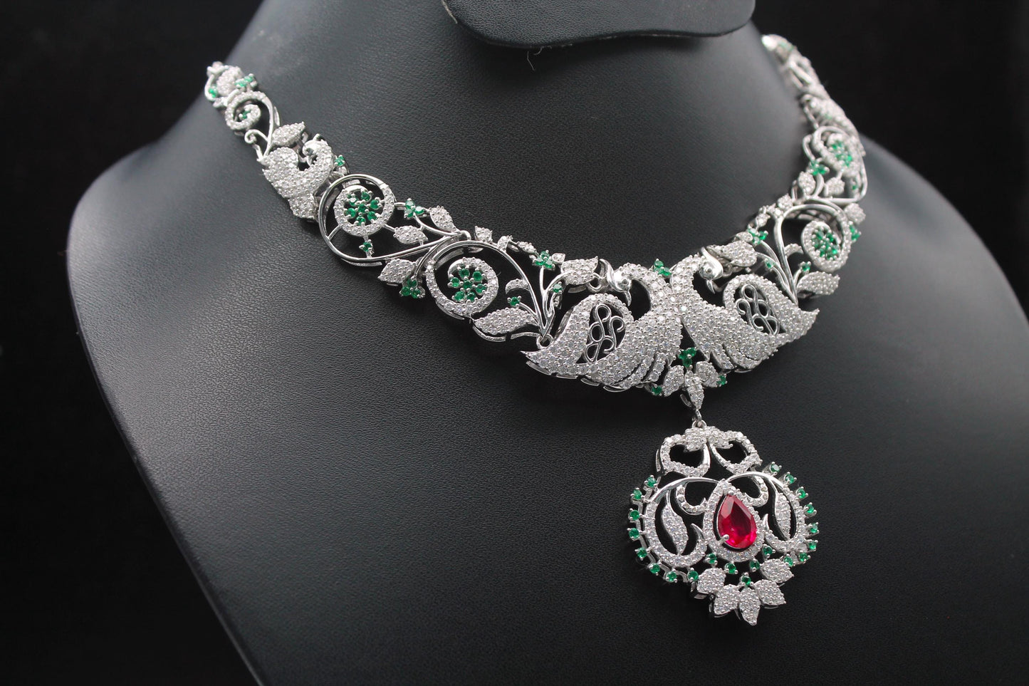 Victorian Style Necklace Earring Set, Peacock Design Bridal Necklace, Beautiful Anniversary Gift For Wife, Rare Indian Designer Jewelry Set