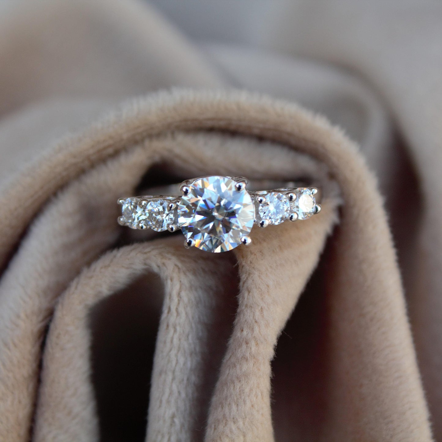 Round Cut Moissanite Ring in 925 Sterling Silver, Solitaire Silver Ring, Stackable Propose Ring, Engagement Gift for Bride, Statement Ring