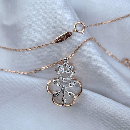 18k Solid Rose Gold Necklace Set, Real Diamond Jewelry Set for Her, Diamond Necklace with Stud Earrings, IGI Certified Jewelry Birthday Gift