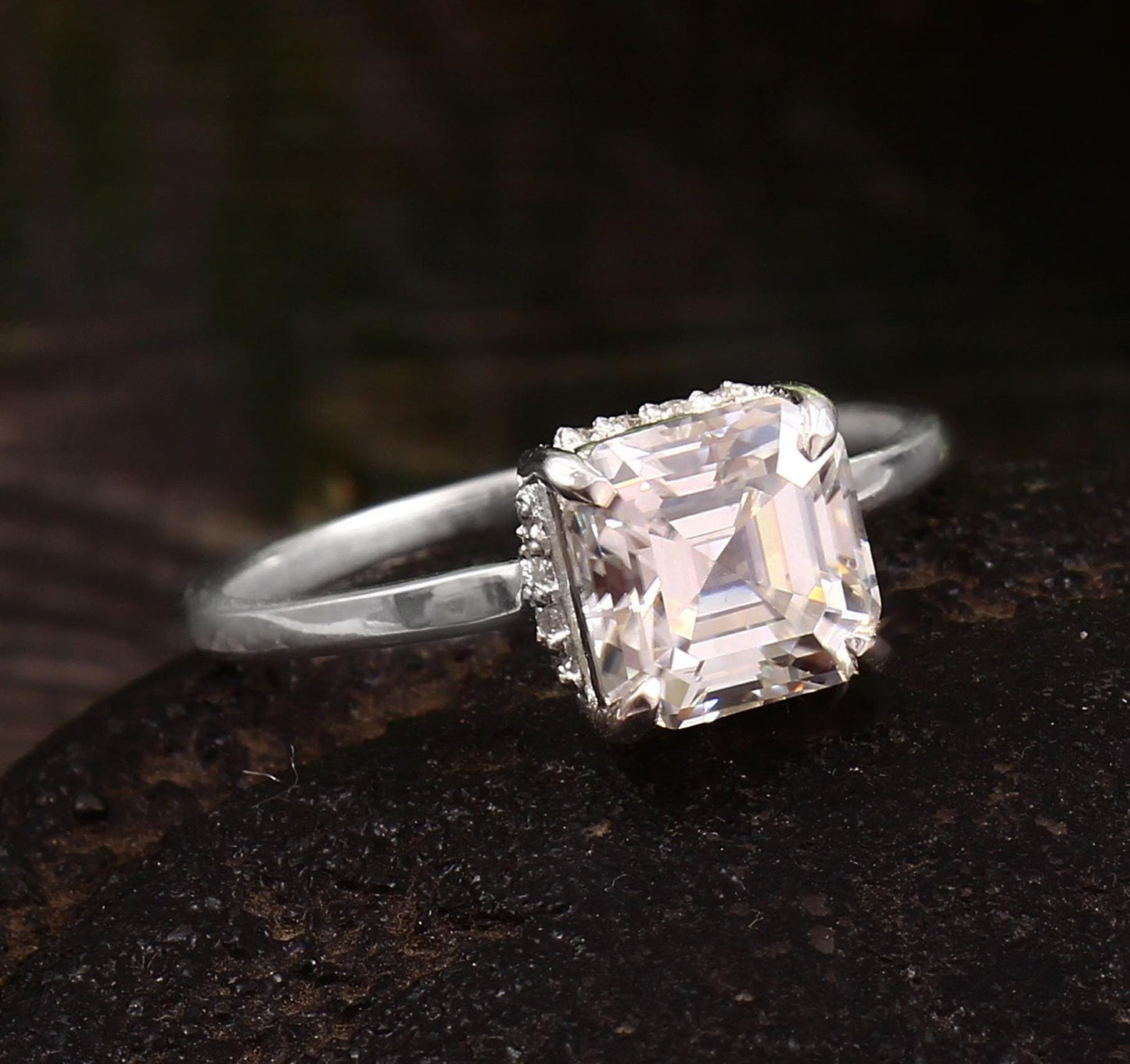 Lab Grown Diamond Gold Ring, IGI Certified Jewelry, Asscher Cut Ring, 10K/14K/18K Solid Gold Ring Available in Yellow, White and Rose Gold