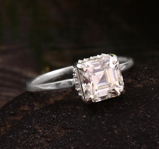 Lab Grown Diamond Gold Ring, IGI Certified Jewelry, Asscher Cut Ring, 10K/14K/18K Solid Gold Ring Available in Yellow, White and Rose Gold