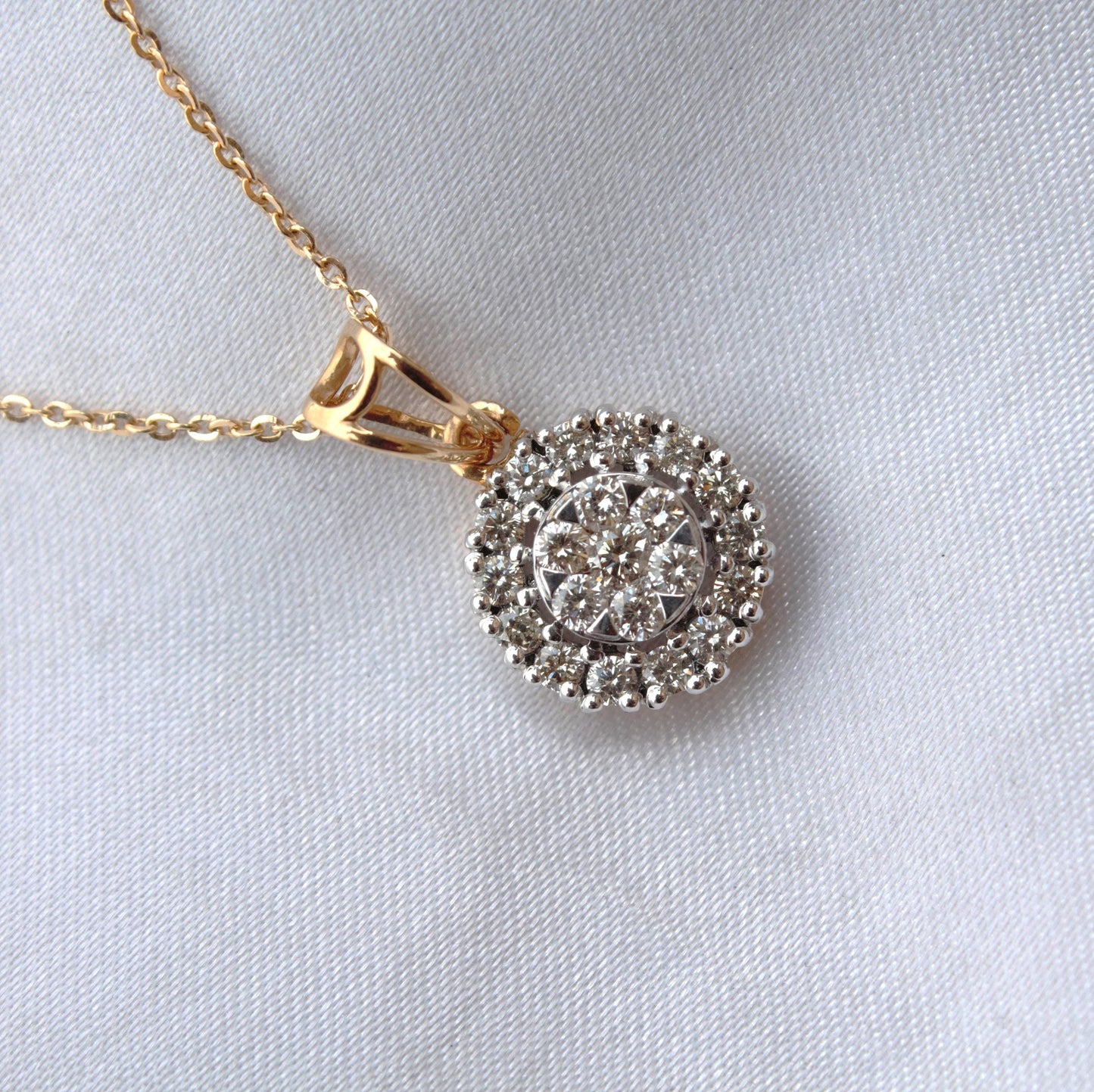 18K Gold Halo Solitaire Pendant Necklace, Real Diamond Jewelry Bridal Necklace, Dainty Gold Jewelry, Chain Necklace For Wedding Gift