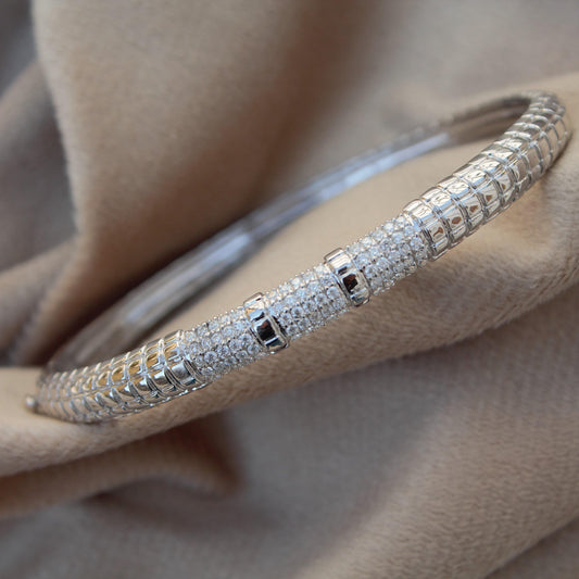 Moissanite Silver Bangle Bracelet For Engagement Gift, 925 Sterling Silver Bracelet Bangle, Delicate Hinged Bracelet,Station Bangle Bracelet