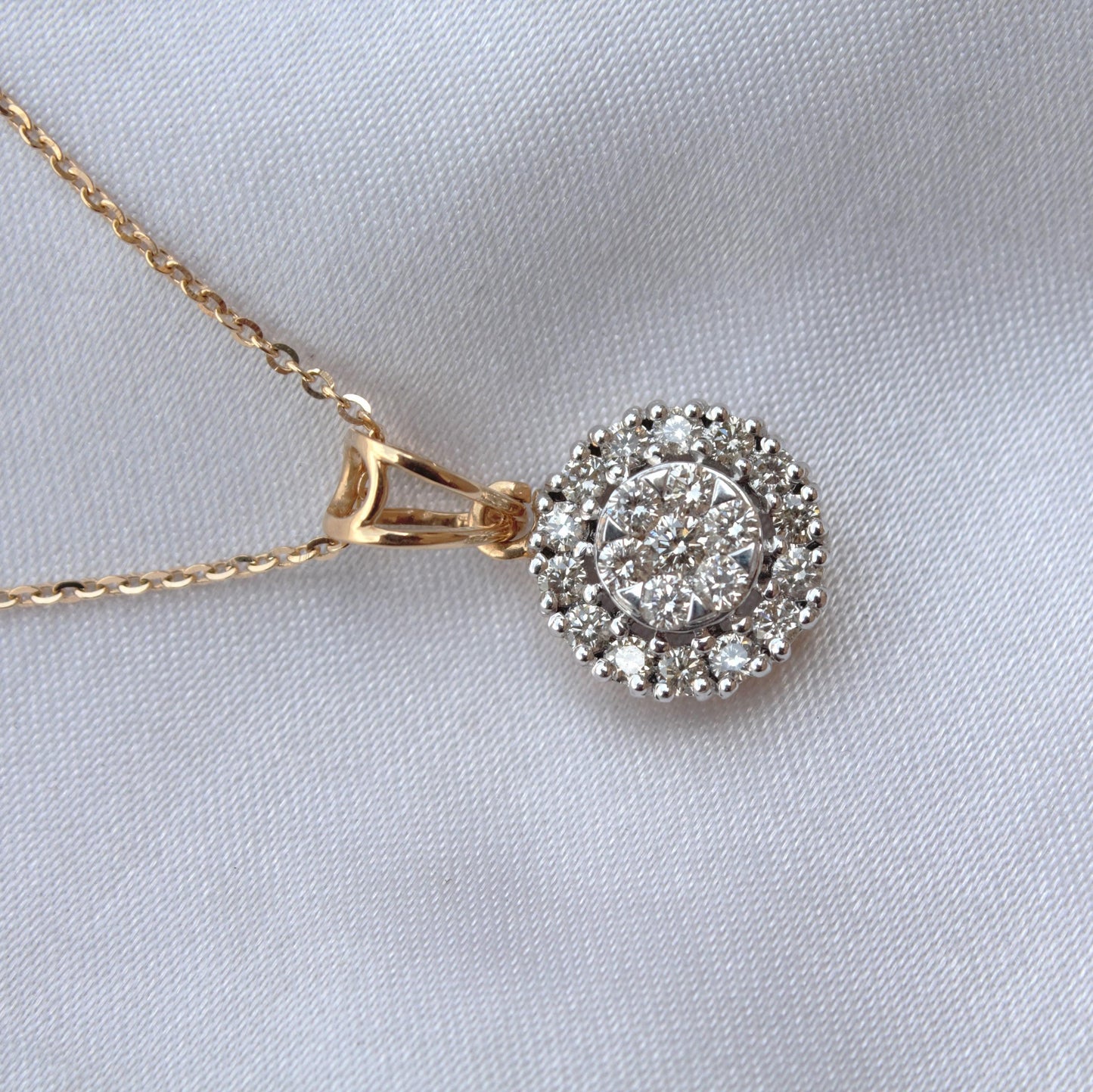 18K Gold Halo Solitaire Pendant Necklace, Real Diamond Jewelry Bridal Necklace, Dainty Gold Jewelry, Chain Necklace For Wedding Gift