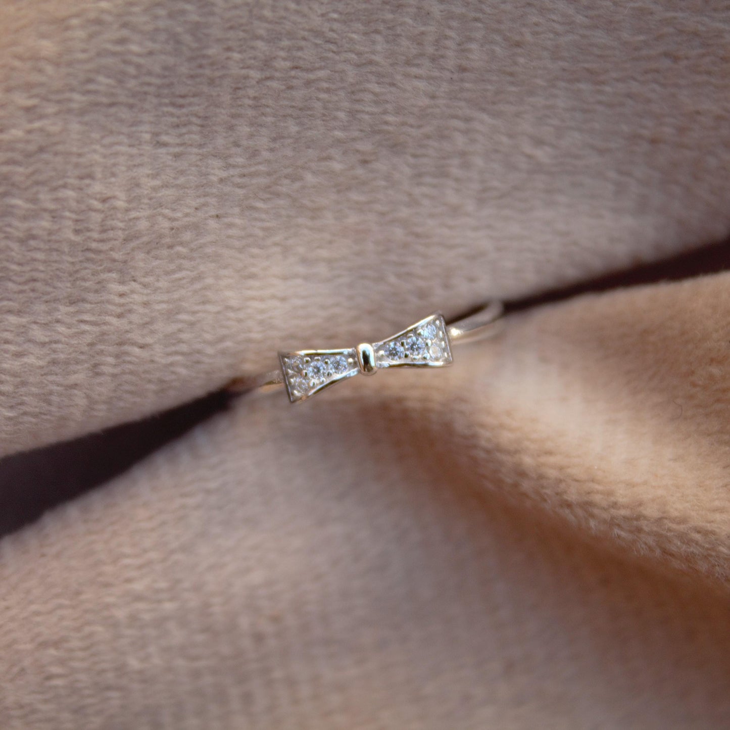 Bow Silver Ring, Cubic Zirconia Bow Ring, Pretty Tiny Ring for Girls, Minimalist 925 Sterling Silver Jewelry, Thin Ring, Unique Jewelry Gift