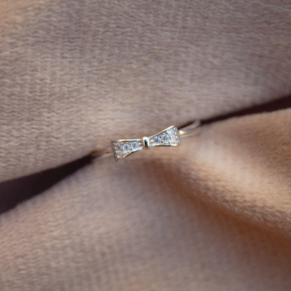 Bow Silver Ring, Cubic Zirconia Bow Ring, Pretty Tiny Ring for Girls, Minimalist 925 Sterling Silver Jewelry, Thin Ring, Unique Jewelry Gift