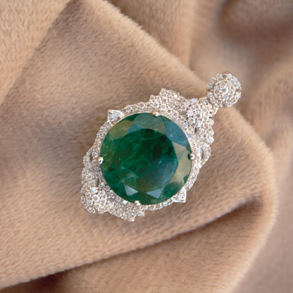 Green Inclusion Emerald With Moissanite Pendant, 4 Prong Setting Silver Pendant, 925 Sterling Silver Delicate Pendant, Birthday Gift for Her