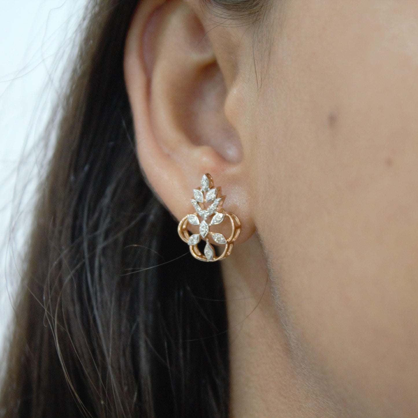 18k Solid Rose Gold Necklace Set, Real Diamond Jewelry Set for Her, Diamond Necklace with Stud Earrings, IGI Certified Jewelry Birthday Gift