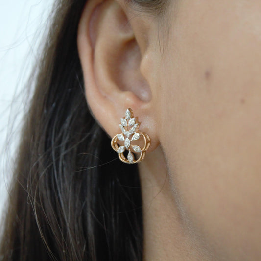 18k Solid Rose Gold Necklace Set, Real Diamond Jewelry Set for Her, Diamond Necklace with Stud Earrings, IGI Certified Jewelry Birthday Gift