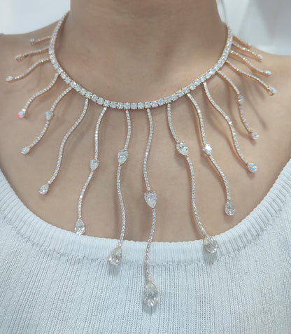 Moissanite Gold Necklace, Designer Pear Cut Necklace, Elegant Wedding Necklace for Bride, Solid Gold Moissanite Jewelry, Anniversary Gift