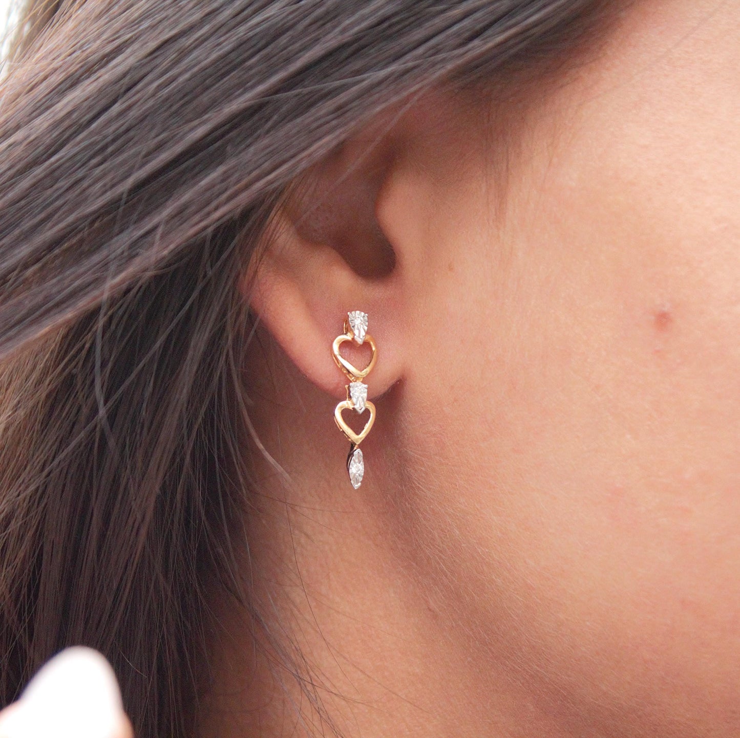 0.07 Carat Natural Diamonds Earrings, Real Diamond Solid Gold Jewelry, Heart Shape Dangle Earrings, 14K Gold With IGI Certified Jewelry