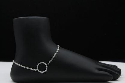 Adjustable Chain Anklet, Moissanite Circle Anklet, Dainty Foot Jewelry, Minimalist Anklet, Statement 925Silver Jewelry, Perfect Gift for Her