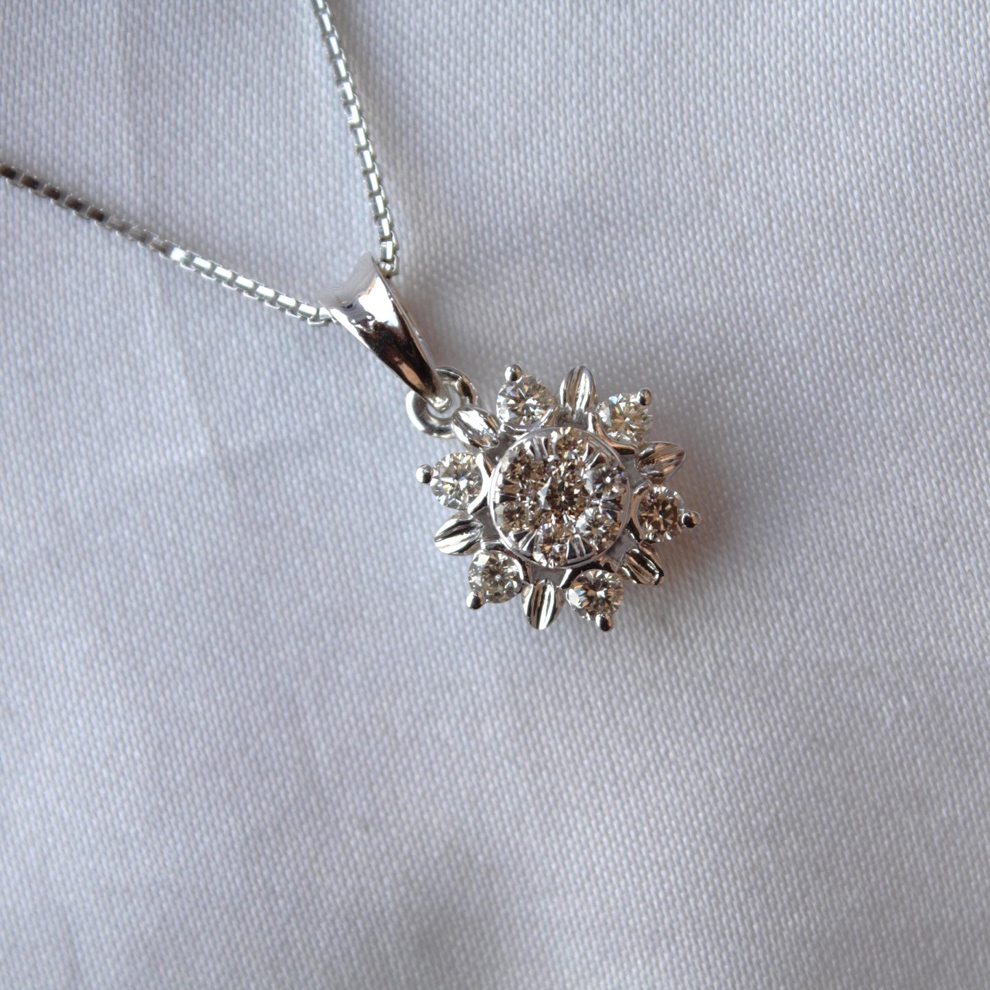 Solid White Gold Solitaire Jewelry Set, 18k Gold Real Diamonds Jewelry, Charm Pendant Necklace with Stud Earrings, Minimalist Handmade Gift