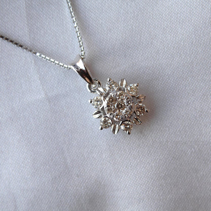 Solid White Gold Solitaire Jewelry Set, 18k Gold Real Diamonds Jewelry, Charm Pendant Necklace with Stud Earrings, Minimalist Handmade Gift