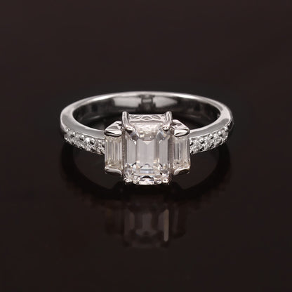 IGI Certified Diamond Gold Ring, Lab Diamond Jewelry, VVS Clarity Diamond Ring, Octagon and Baguette Cut Diamond Ring for Men and Women