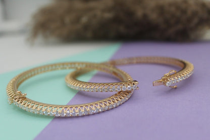 Openable Gold Bangles- Lab Grown Diamond Bracelet- 10K/ 14K/ 18K Gold Bangles- Daily Wear Diamond Bangle Set For Women- Gift For Wife