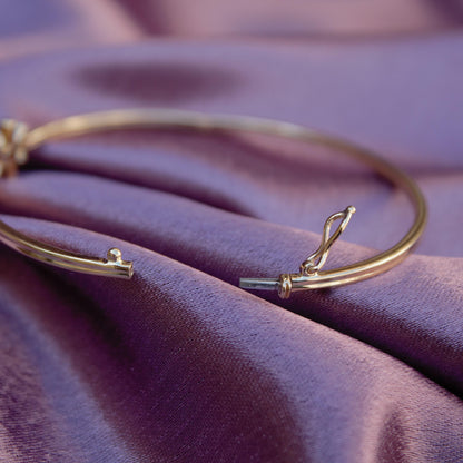 14K Solid Gold Bracelet, Flower Design Natural Diamond Bangle Bracelet,  IG Certified Cuff Bangle Bracelet Gift For Her, Stackable Bracelet