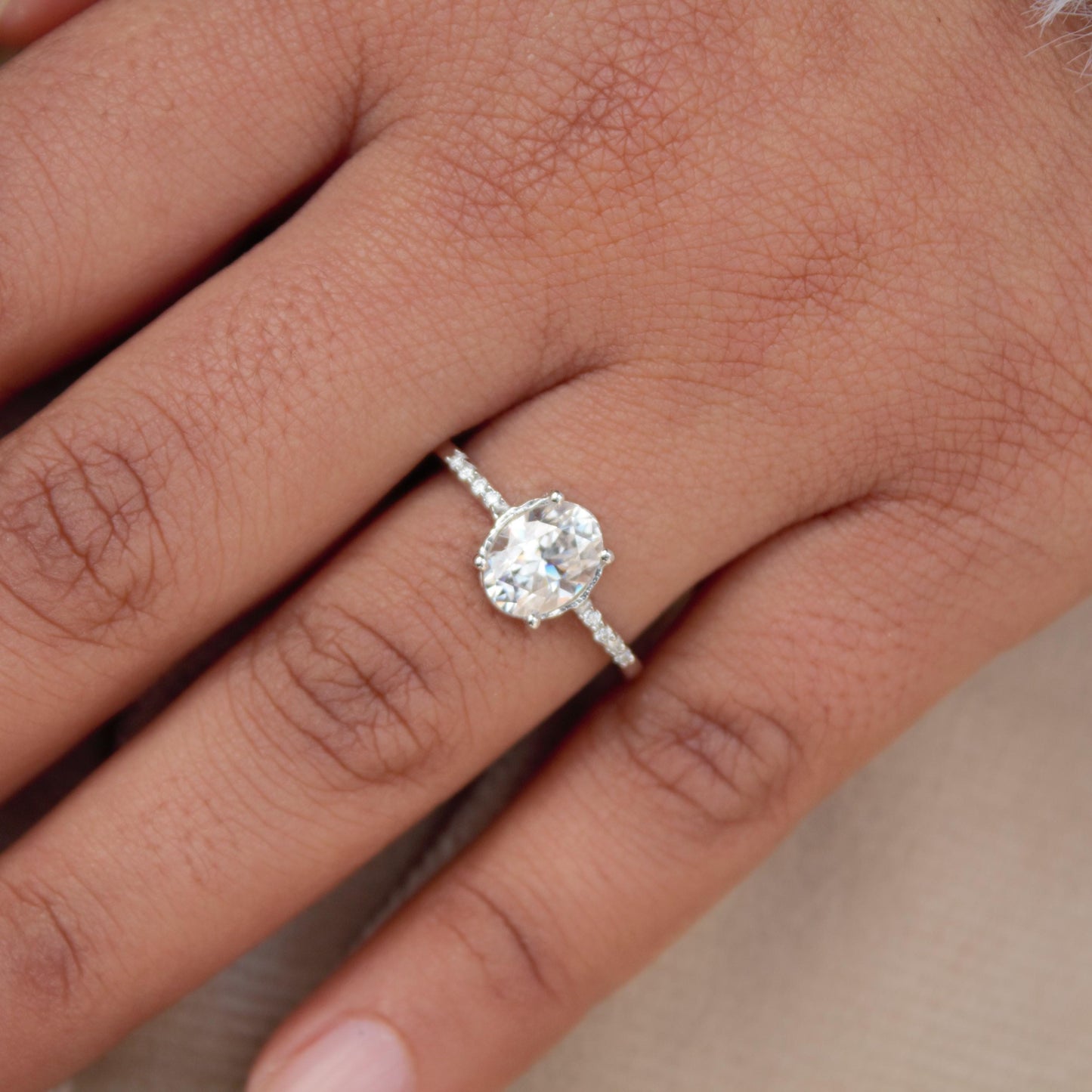 Oval Cut Moissanite Ring, Lightweight Silver Ring for Girlfriend, Minimalist Moissanite Ring, Daily Wear Silver Ring, Cluster Silver Ring