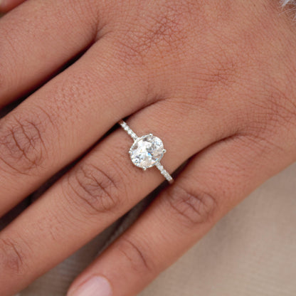 Oval Cut Moissanite Ring, Lightweight Silver Ring for Girlfriend, Minimalist Moissanite Ring, Daily Wear Silver Ring, Cluster Silver Ring