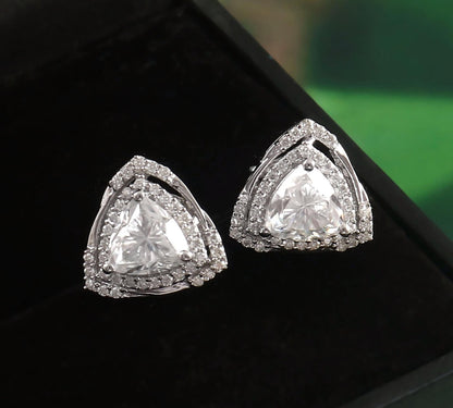 Trillion Diamond Earrings, Lab Grown Diamond Earring, Halo Stud Earrings, White Gold Studs, Minimalist Earrings For Women, Wedding Earrings