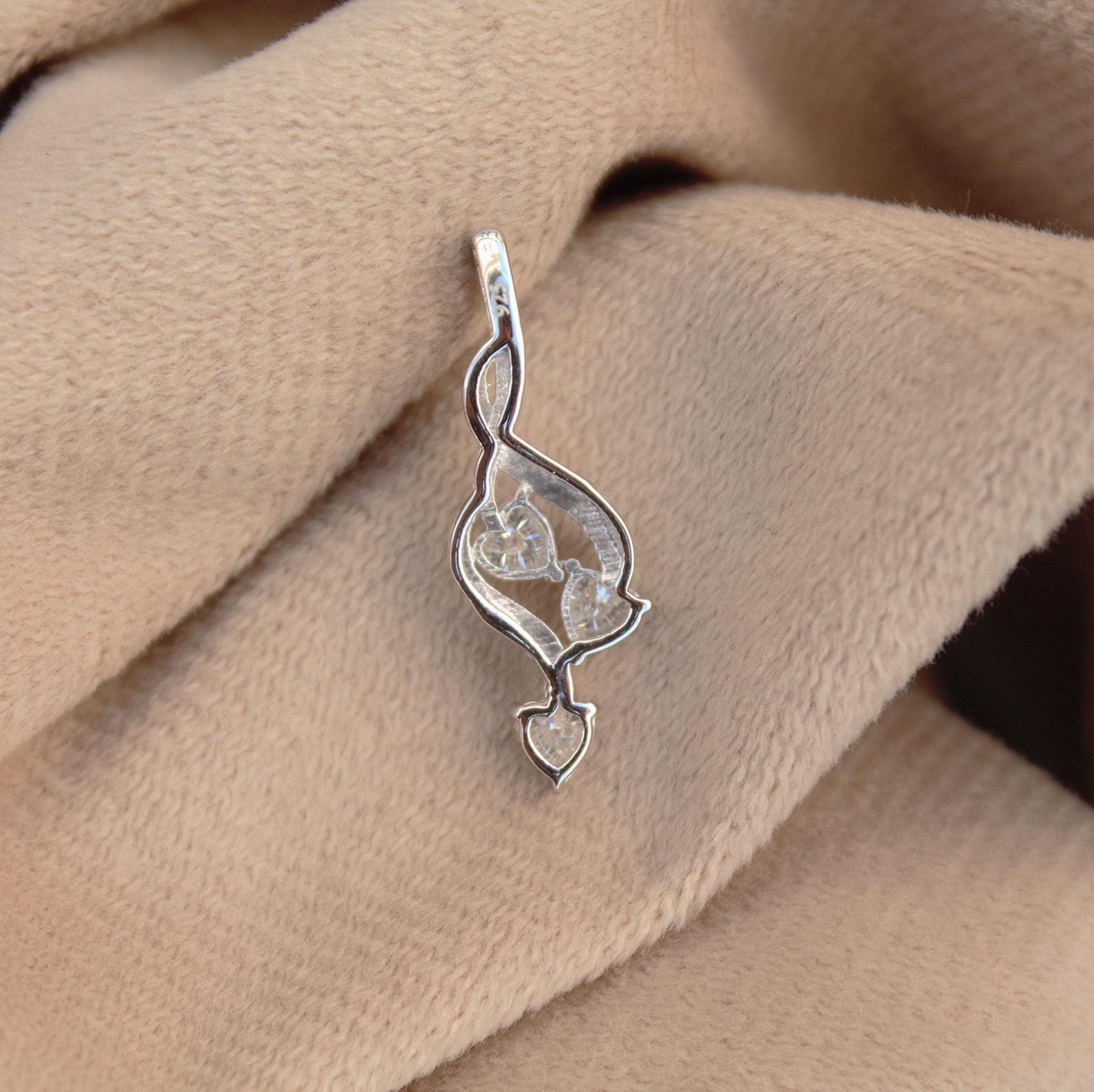 Solid 925 Sterling Silver Dainty Moissanite Pendant for Chain, Heart Cut Moissanite Jewelry, Three Stone Pendant, Engagement Gift for Bride