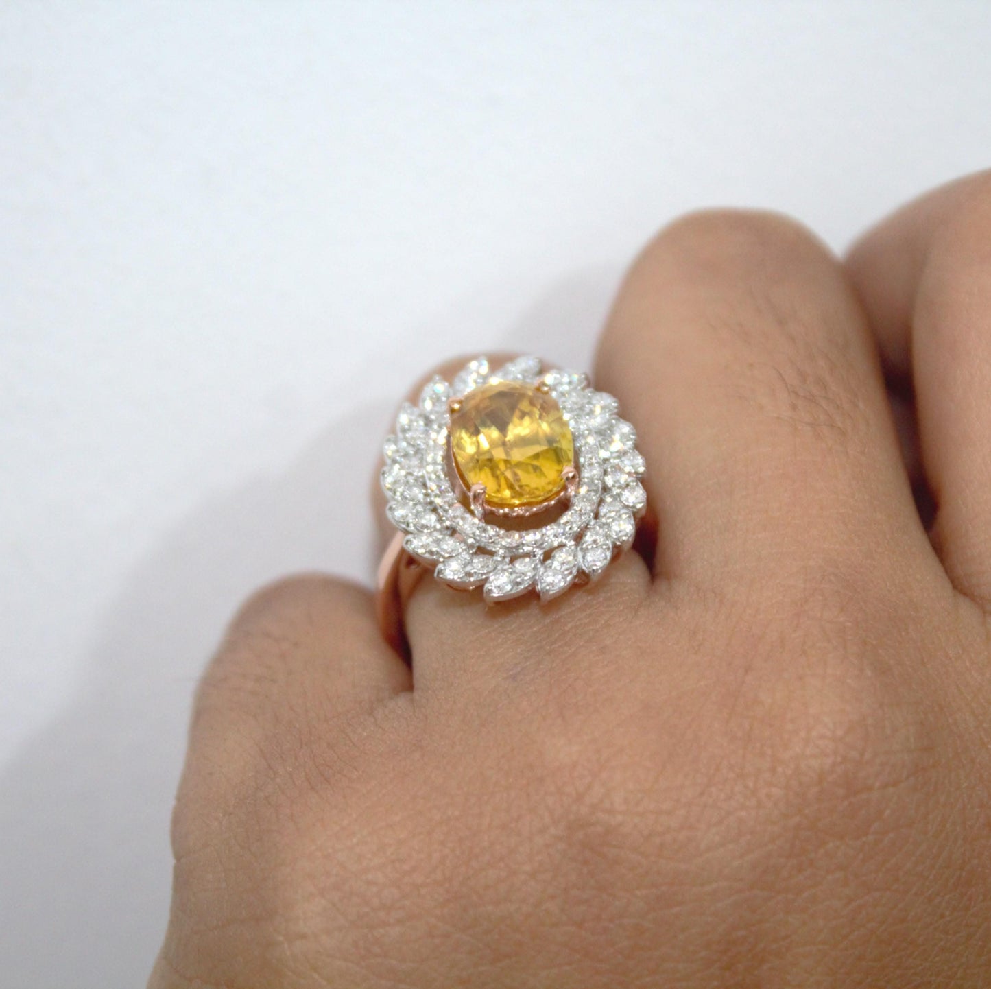 Real Gold Yellow Sapphire & Diamond Ring, Unique Cluster Engagement Ring, Real Gold Diamond Jewelry Fine Jewelry Gift for Women or Daughter