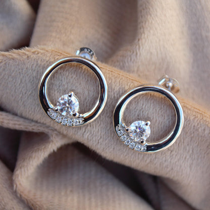 Round Moissanite Stud Earring for Women, Statement Stud Earring Silver, Round Cut Earrings, 925 Sterling Silver Studs, Perfect Birthday Gift