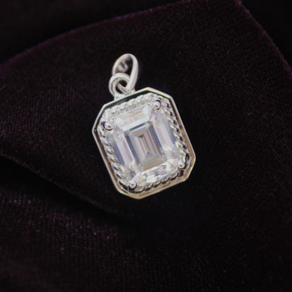 Emerald Cut Bezel and Prong Set Moissanite Pendant, 925 Sterling Silver Solitaire Pendant, Statement Pendant for Men, Perfect Gift for Him