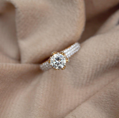 14k Solid Yellow Gold Ring, Lab Grown Diamond Ring For Gift, Designer Halo Ring For Anniversary Gift, Perfect Diamond Ring For New Year Gift