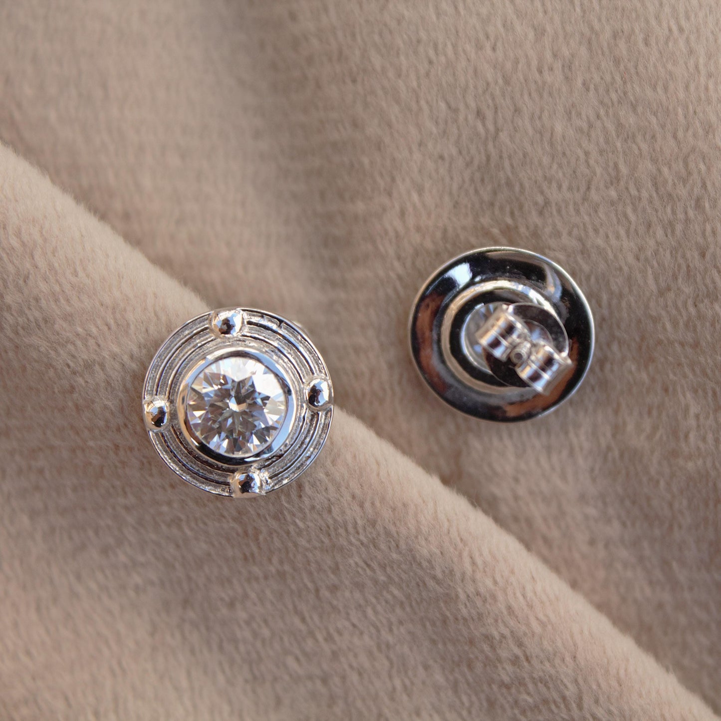 Moissanite Round Cut Stud Earrings, 925 Sterling Silver Stud Earrings, Handmade Vintage Earrings for Women, Bezel Setting Stud Earrings