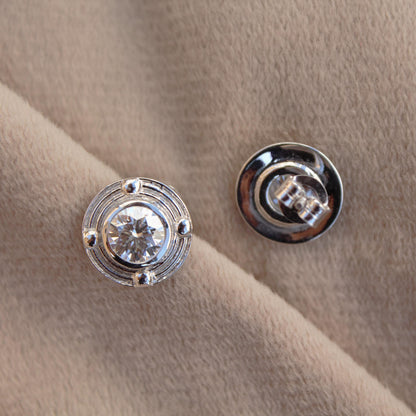 Moissanite Round Cut Stud Earrings, 925 Sterling Silver Stud Earrings, Handmade Vintage Earrings for Women, Bezel Setting Stud Earrings