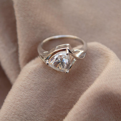 Solitaire Trillion Cut Moissanite Ring, Statement Silver Ring, 925 Sterling Silver Ring for Women, Wedding Bridal Ring, Promise Ring for Her
