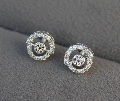 Minimalist Pendant with Chain and Studs, Dainty Real Gold Diamond Necklace & Earrings, 18k Solid White Gold Necklace Earring Combo Set