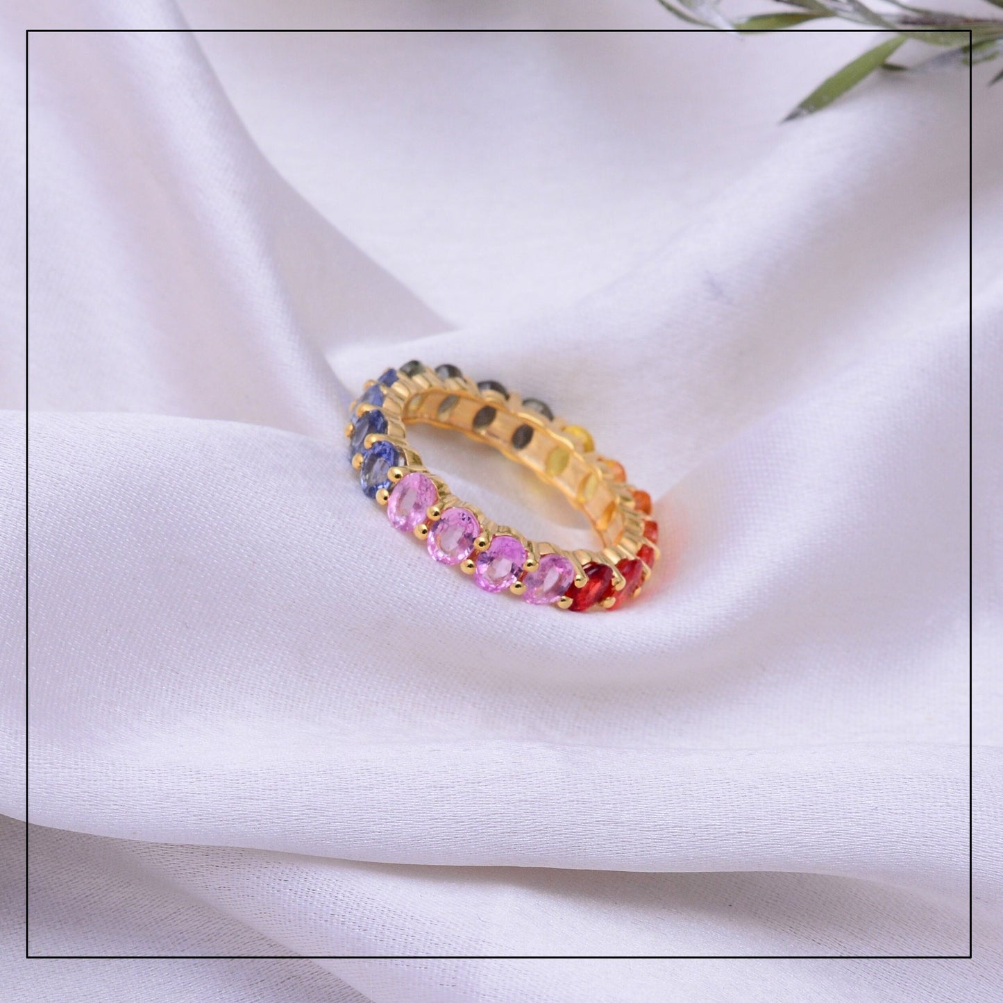 Multi Sapphire Oval Eternity Band, Natural Stone Ring, Wedding Band for Bride, Oval Sapphire Ring, Healing Ring, Real Gold Jewelry for Her