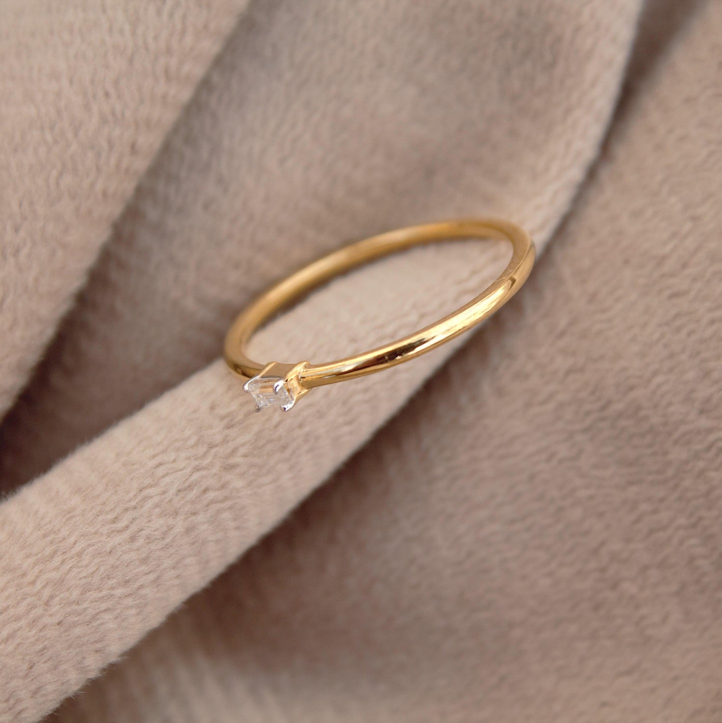 US 6 Ring, 1 Gram Single Stone Ring, Baguette Cut Moissanite Ring For Her, 18K Solid Gold Jewelry, Thin Gold Ring, Propose Ring for Her