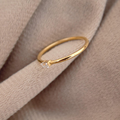 US 6 Ring, 1 Gram Single Stone Ring, Baguette Cut Moissanite Ring For Her, 18K Solid Gold Jewelry, Thin Gold Ring, Propose Ring for Her