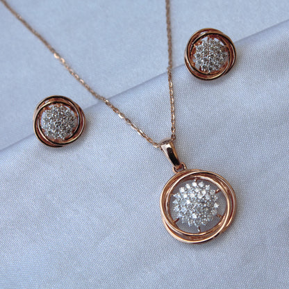 Solitaire Rose Gold Diamond Pendant Earrings Set, 18k Rose Gold Jewelry Set, Real Diamonds Jewelry, IGI Certified, Perfect Anniversary Gift