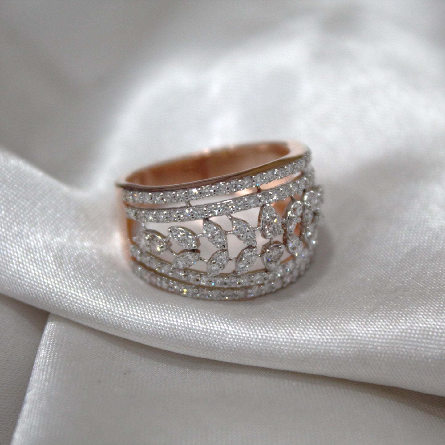 Gold Ring with Tiny Natural Diamond, Shine Pave Diamonds Everyday Wear Engagement Ring for Her, Timeless Gold Band with Genuine Mele Diamond