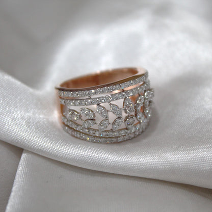 Gold Ring with Tiny Natural Diamond, Shine Pave Diamonds Everyday Wear Engagement Ring for Her, Timeless Gold Band with Genuine Mele Diamond