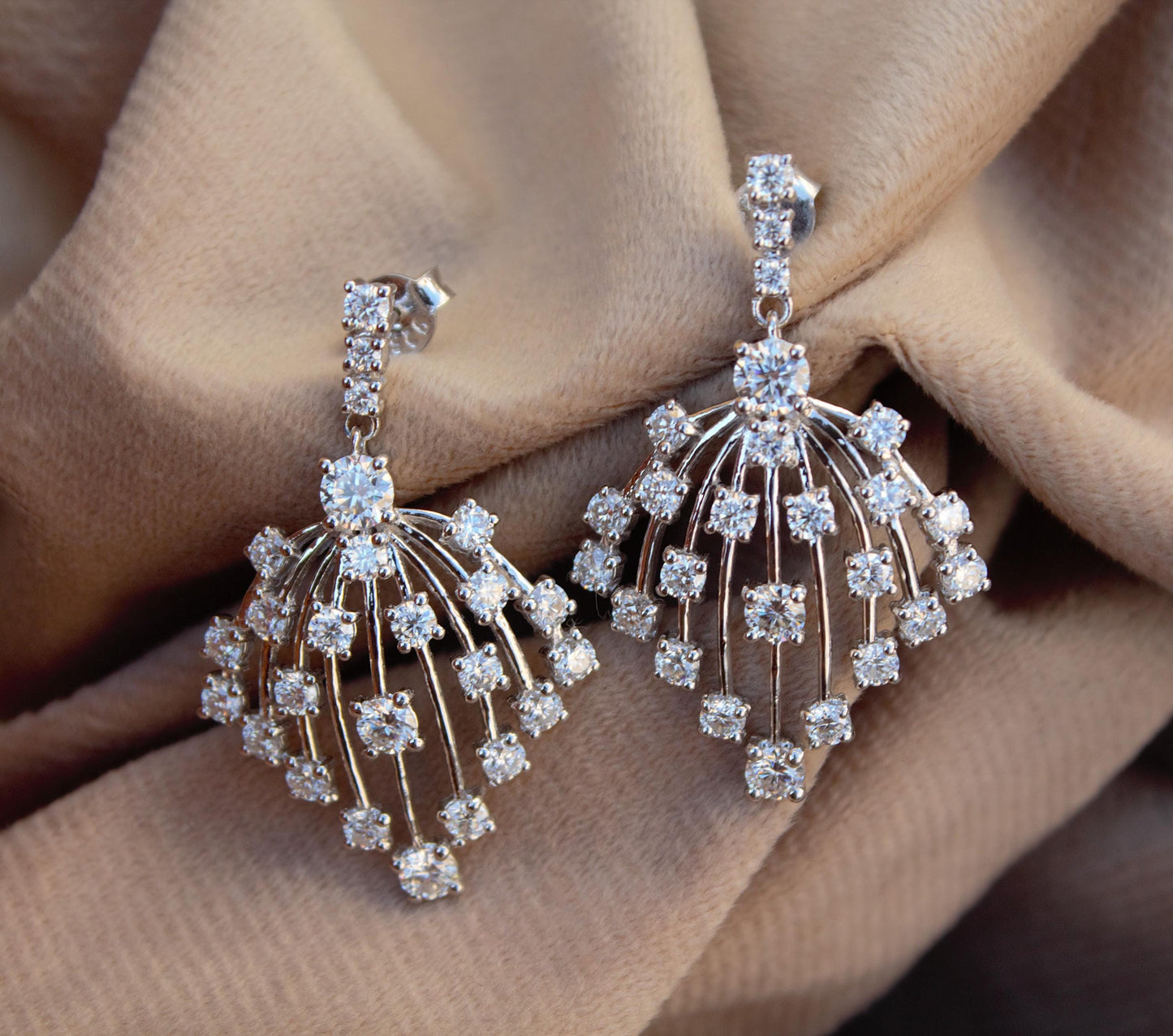 Moissanite 925 Sterling Silver Dangle Earrings, Designer Statement Earrings for Women, White Moissanite Jewelry, Wedding Earrings for Bride