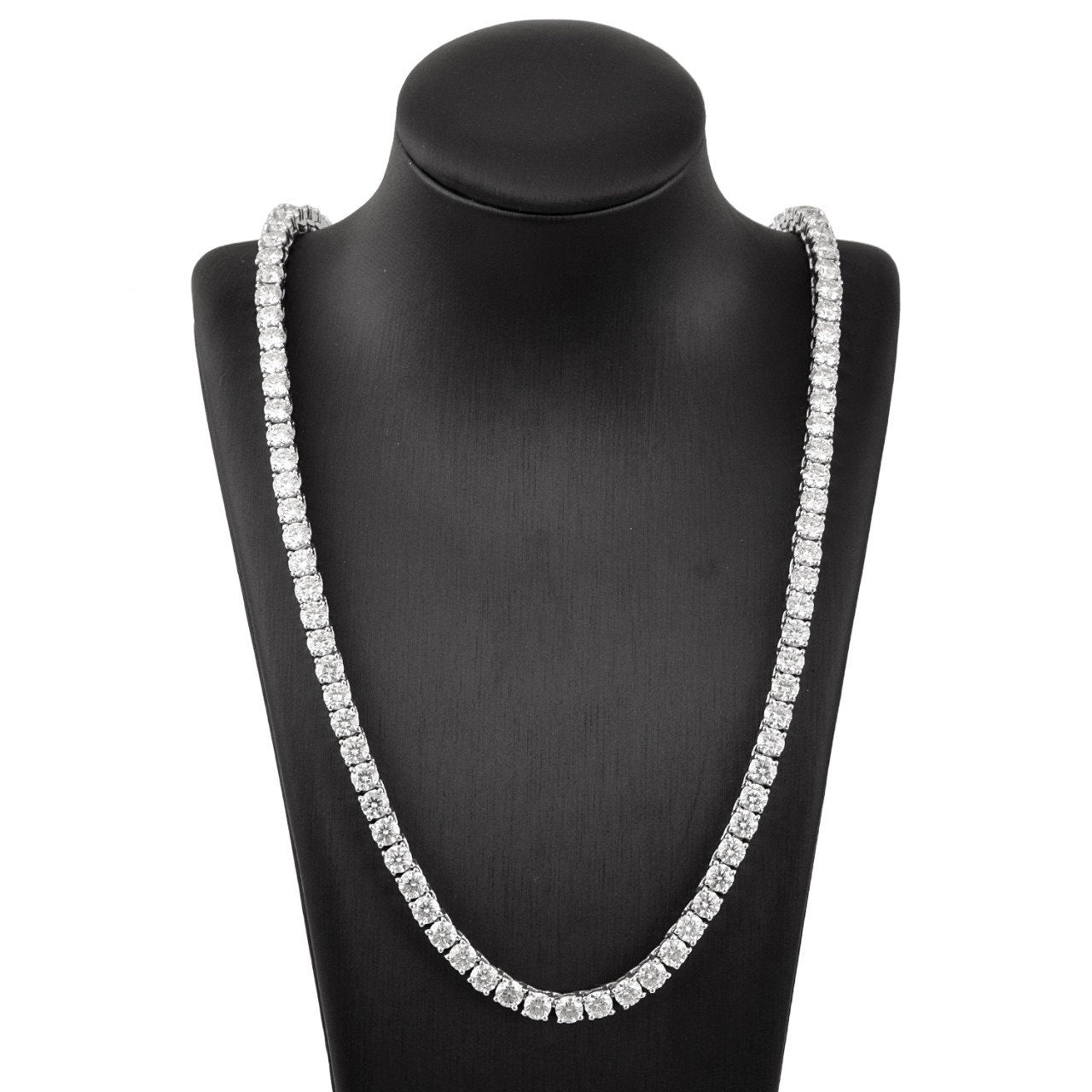 Moissanite Silver Necklace, Iced Out Necklace Chain, 3 MM Moissanite Tennis Necklace, Encrusted Cuban Necklace, Wedding Jewelry for Women