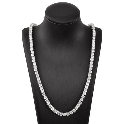 Moissanite Silver Necklace, Iced Out Necklace Chain, 3 MM Moissanite Tennis Necklace, Encrusted Cuban Necklace, Wedding Jewelry for Women