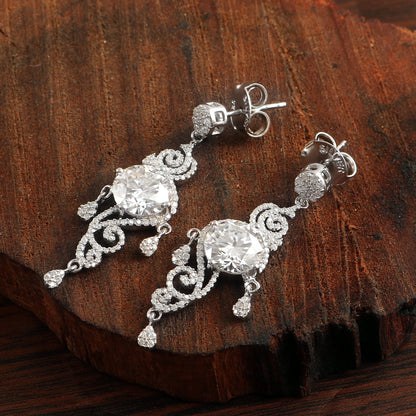 Moissanite Dangle Earrings, 14K Solid White Gold Earrings, Handmade Designer Jewelry, Wedding Earrings, Perfect Anniversary Gift for Her